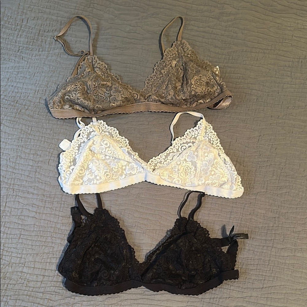 TALULAH Lace Bralette Trio - Tan, Cream, Black